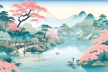 A captivating illustration in the style of traditional Japanese watercolor - AI Generative