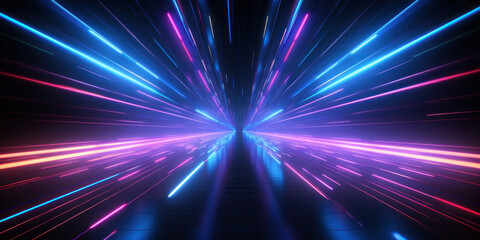 Fototapeta na wymiar Ethereal light tunnel in brilliant blue and purple, stretching ahead.