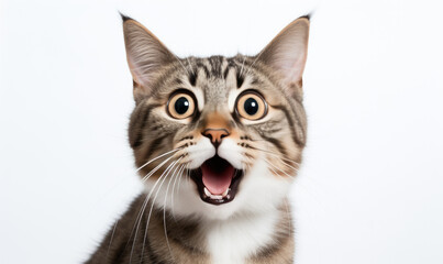 Obraz premium Intrigued cat gazes directly into the camera.