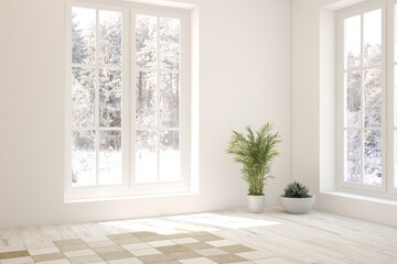 White empty room. Scandinavian interior design. 3D illustration