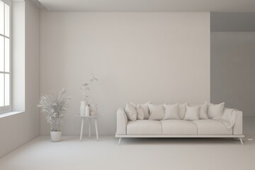 Grey living room concept with sofa. 3D illustration