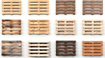 Wooden pallet various views isolated on white background
