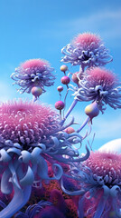 Naklejka na ściany i meble Surreal Landscape of Colorful Mushrooms,Fantasy Hyper Realistic Concept Plants