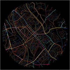 Colorful Map of Concord, North Carolina with all major and minor roads.