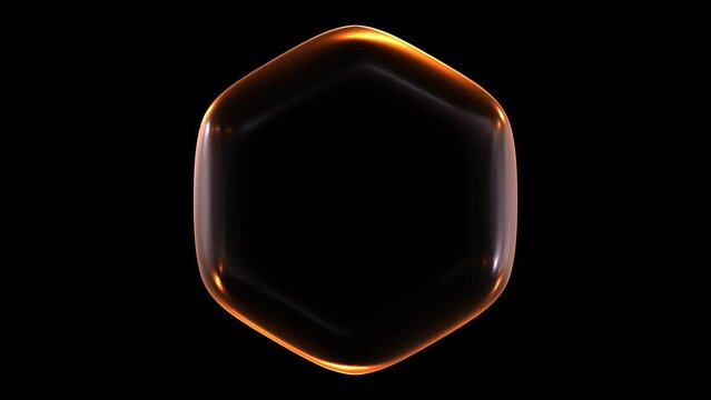 Hexagon 3d glowing geometric shape animation.