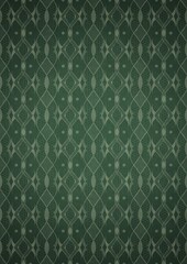 Hand-drawn unique abstract symmetrical seamless ornament. Bright green on a deep warm green with vignette of a darker background color. Paper texture. Digital artwork, A4. (pattern: p12f)