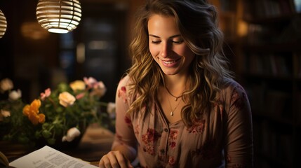 Woman looking at the menu in the restaurant.