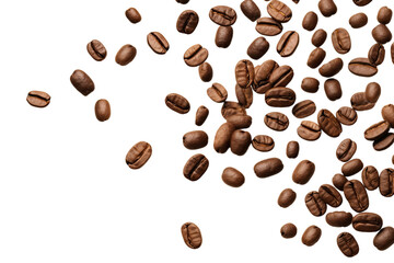 Fototapeta premium Heap roasted coffee beans isolated on transparent background cutout PNG