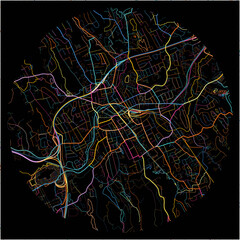 Colorful Map of Danbury, Connecticut with all major and minor roads.