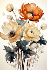 Blossoming Poppies: An Illustration of Nature's Beauty,bouquet of poppies,watercolor flower background,hand drawn flower