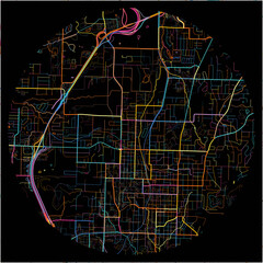 Colorful Map of Fayetteville, Arkansas with all major and minor roads.