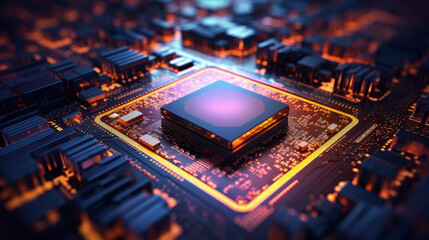 Fototapeta na wymiar An AI chip aglow on a circuit board, exemplifying the concept of central computer processors (CPU) in the era of artificial intelligence and digital innovation