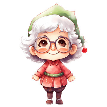Watercolor Santa Elves Grandma Christmas Clipart Illustration