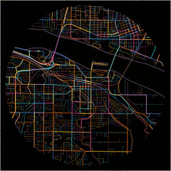 Colorful Map of Kennewick, Washington with all major and minor roads.