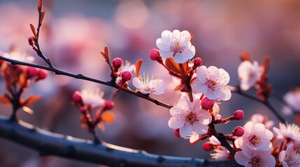 Close-up photo of peach blossoms.