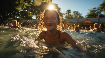 Obraz premium Close-up photo of child swimming in the pool.
