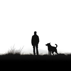 a man with dog isolated on white