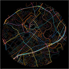Colorful Map of NewBraunfels, Texas with all major and minor roads.