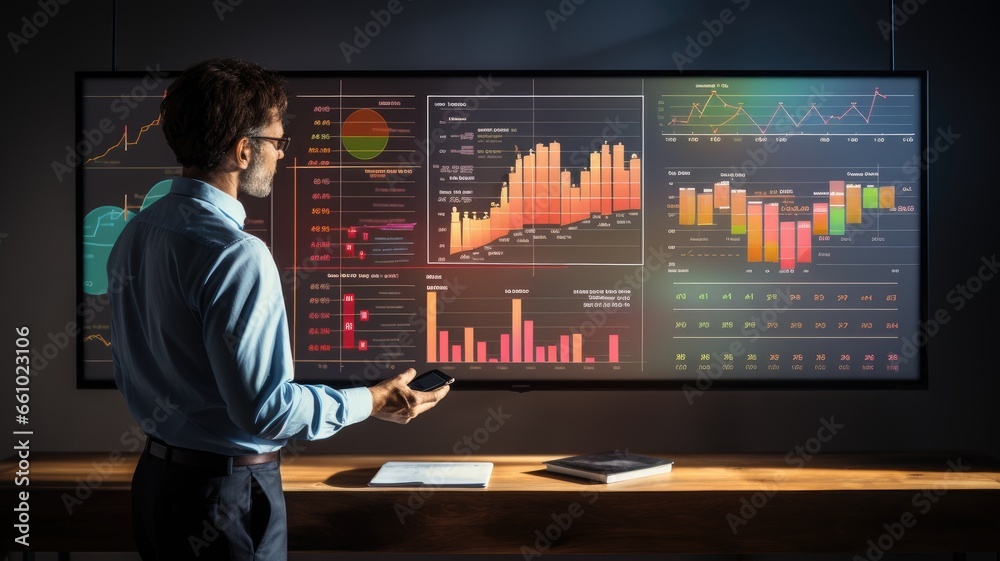Fototapete An image of a person working with graphs and charts, symbolizing data analysis and interpretation