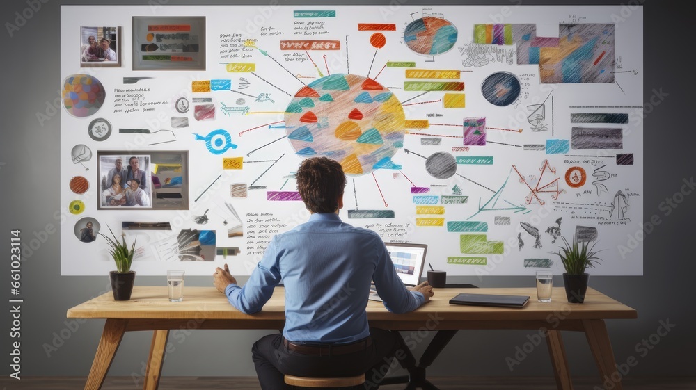 Aufkleber visualize a person brainstorming and categorizing factors in a swot analysis for strategic planning