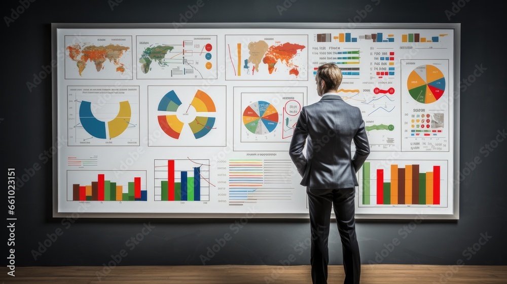 Poster Visualize a person evaluating strengths and weaknesses relative to competitors in competitive analysis