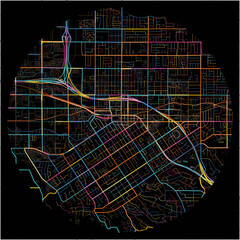 Colorful Map of Redlands, California with all major and minor roads.