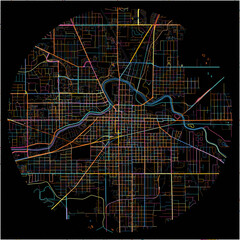 Colorful Map of Muncie, Indiana with all major and minor roads.