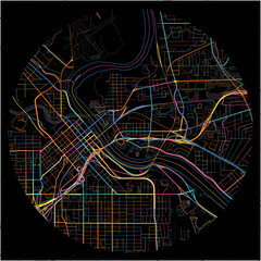 Colorful Map of BossierCity, Louisiana with all major and minor roads.