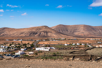 View of the desert plains of a town. Photography taken in, Canary Islands, Fuerteventura, Spain. 