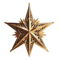 Star of ornate gold, isolated decoration element, 6 branches