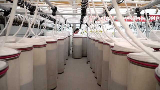 Textile workers at work in a factory in North Korea, Pyongyang