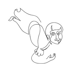 One line drawing of little girl hugging her dog.
One continuous line drawing of golden labrador retriever, pet.