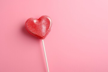 Pink heart lollipop on matching background. Generative AI - obrazy, fototapety, plakaty