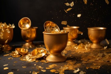 Obraz na płótnie Canvas golden cups showered by confetti. Generative AI