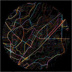 Colorful Map of Rocklin, California with all major and minor roads.