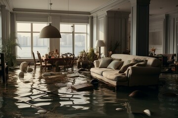 Flooded apartment. Generative AI