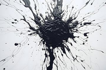 Black ink splashes form a dramatic center on a clear background