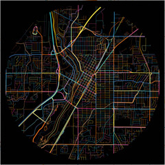 Colorful Map of IdahoFalls, Idaho with all major and minor roads.