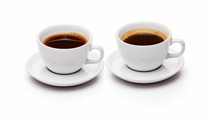 stockphoto, Set with cups of hot aromatic espresso coffee isolated on white background.