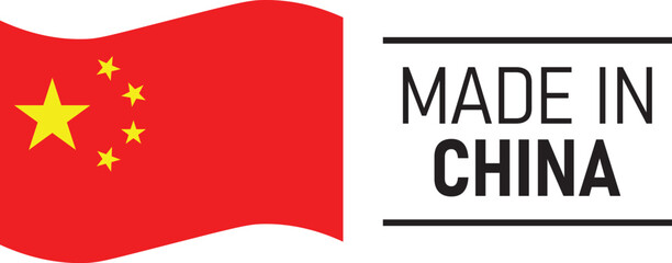 Made in China collection of label, ribbon, stickers, badge, icon. China flag symbol. Vector illustration