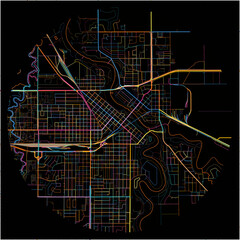 Colorful Map of GrandForks, North Dakota with all major and minor roads.
