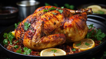 Foto op Plexiglas crispy and juicy roasted chicken on a plate © Jean Isard