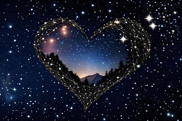 Generate a picture of a starry night sky with stars forming a heart constellation