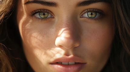 Extreme close - up on woman face with perfect skin and stunning gaze