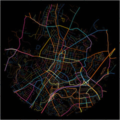 Colorful Map of Harrisonburg, Virginia with all major and minor roads.