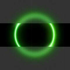 Green neon circle with glassmorphism effect, luminous shiny LED ring with blurred glass