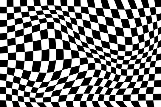 Black and white checker pattern vector illustration. Wave abstract checkered chessboard or checkerboard for game, grid with geometric square shape, race or rally flag and mosaic floor tile © backup16