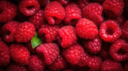 Raspberries fruits background top view angle