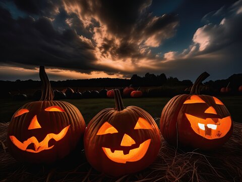 Halloween pumpkins in the night