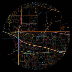 Colorful Map of HoffmanEstates, Illinois with all major and minor roads.